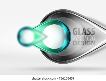 Abstract background, glass minimal round and arrow shapes in 3d space with blurred effects. Vector geometric abstract background