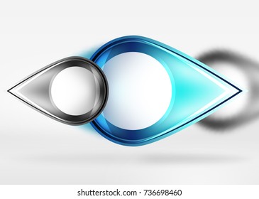 Abstract background, glass minimal round and arrow shapes in 3d space with blurred effects. Vector geometric abstract background