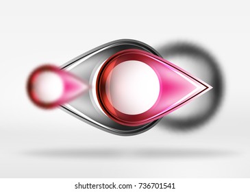 Abstract background, glass minimal round and arrow shapes in 3d space with blurred effects. Vector geometric abstract background