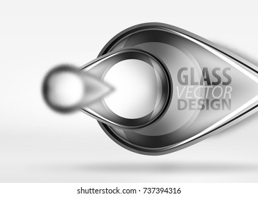 Abstract background, glass minimal round and arrow shapes in 3d space with blurred effects. Vector geometric abstract background