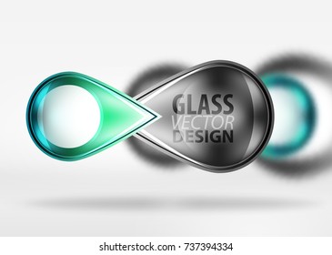 Abstract background, glass minimal round and arrow shapes in 3d space with blurred effects. Vector geometric abstract background