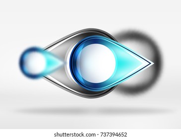 Abstract background, glass minimal round and arrow shapes in 3d space with blurred effects. Vector geometric abstract background