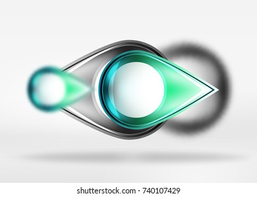 Abstract background, glass minimal round and arrow shapes in 3d space with blurred effects. Vector geometric abstract background