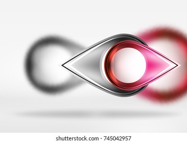 Abstract background, glass minimal round and arrow shapes in 3d space with blurred effects. Vector geometric abstract background