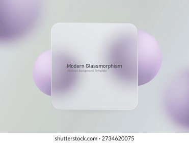 Fondo Abstractas con un efecto de cristal, ejecutado en una abstracción sutil, con un panel de vidrio translúcido redondeado y esferas. Diseño de Vector moderno para UI, UX y maquetas digitales.