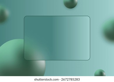 Abstract background in glass morphism style with a transparent frame and matte spheres. Eps 10