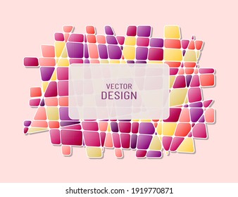 Fondo abstracto de mosaico de vidrio con marco transparente para texto. Ilustración vectorial.
