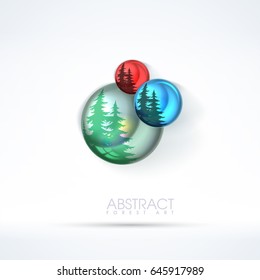 Abstract background. Glass multicolored balls with reflection of spruce.