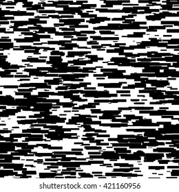 Abstract background with glitch effect, distortion, seamless texture, random horizontal black and white lines for design concepts, posters, banners, web, presentations and prints. Vector illustration.