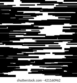 Abstract background with glitch effect, distortion, seamless texture, random horizontal black and white lines for design concepts, posters, banners, web, presentations and prints. Vector illustration.