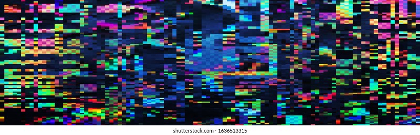 Abstract background with glitch effect. Particles move in space. Stock vector illustration.