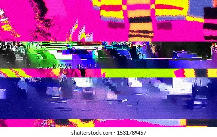 Abstract background glitch texture. Bad video image. Distorted digital television broadcast. Vector illustration.