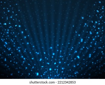 Abstract background with glitter particles and glowing rays. Magic backdrop