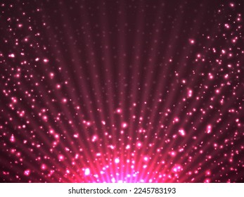 Abstract background with glitter particles and glowing rays. Magic backdrop