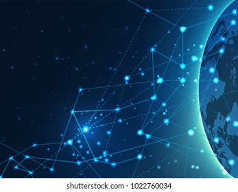 abstract background of global network with glowing dot and line net in blue space. concept for global business with technology opertaion design in vector illustration - Shutterstock ID 1022760034