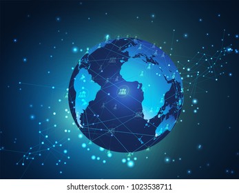 abstract background of global network with glowing dot and line net in blue space. concept for global business with technology opertaion design in vector illustration