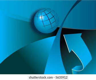 An abstract background with a globe and an arrow