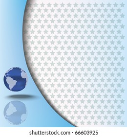 abstract background with globe and blue stars on white