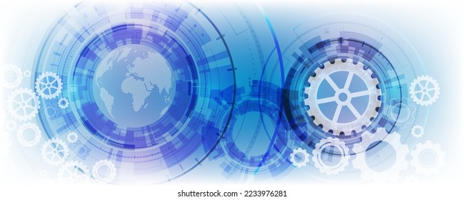 abstract background, globe pattern and gears, futuristic technology mechanism, hi-tech and network communication advertising banner design