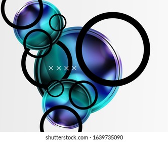Fondo abstracto - burbujas de vidrio brillante, formas abstractas de esfera, composición dinámica geométrica con espacio de copia. Ilustración Vectorial Para Papel De Fondo De Pantalla, Banner, Fondo, Tarjeta, Ilustración Del Libro