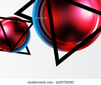Fondo abstracto - burbujas de vidrio brillante, formas abstractas de esfera, composición dinámica geométrica con espacio de copia. Ilustración Vectorial Para Papel De Fondo De Pantalla, Banner, Fondo, Tarjeta, Ilustración Del Libro