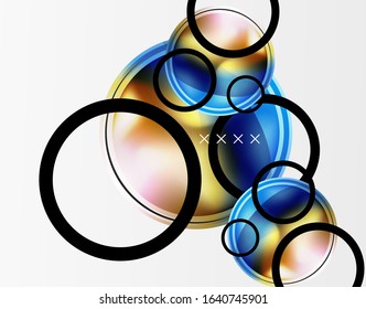 Fondo abstracto - burbujas de vidrio brillante, formas abstractas de esfera, composición dinámica geométrica con espacio de copia. Ilustración Vectorial Para Papel De Fondo De Pantalla, Banner, Fondo, Tarjeta, Ilustración Del Libro