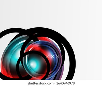 Fondo abstracto - burbujas de vidrio brillante, formas abstractas de esfera, composición dinámica geométrica con espacio de copia. Ilustración Vectorial Para Papel De Fondo De Pantalla, Banner, Fondo, Tarjeta, Ilustración Del Libro