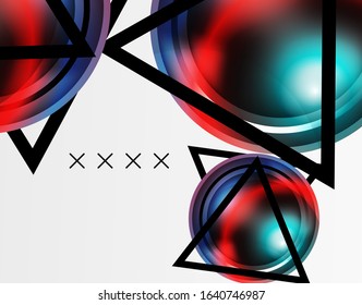 Fondo abstracto - burbujas de vidrio brillante, formas abstractas de esfera, composición dinámica geométrica con espacio de copia. Ilustración Vectorial Para Papel De Fondo De Pantalla, Banner, Fondo, Tarjeta, Ilustración Del Libro