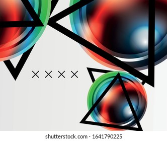 Fondo abstracto - burbujas de vidrio brillante, formas abstractas de esfera, composición dinámica geométrica con espacio de copia. Ilustración Vectorial Para Papel De Fondo De Pantalla, Banner, Fondo, Tarjeta, Ilustración Del Libro