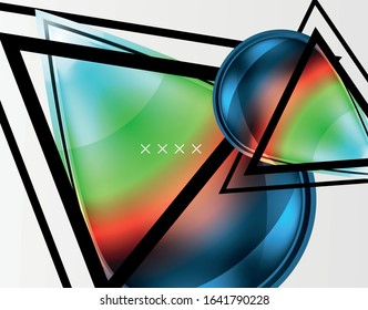 Fondo abstracto - burbujas de vidrio brillante, formas abstractas de esfera, composición dinámica geométrica con espacio de copia. Ilustración Vectorial Para Papel De Fondo De Pantalla, Banner, Fondo, Tarjeta, Ilustración Del Libro