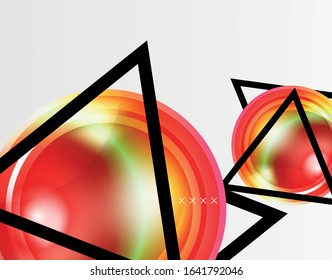 Fondo abstracto - burbujas de vidrio brillante, formas abstractas de esfera, composición dinámica geométrica con espacio de copia. Ilustración Vectorial Para Papel De Fondo De Pantalla, Banner, Fondo, Tarjeta, Ilustración Del Libro