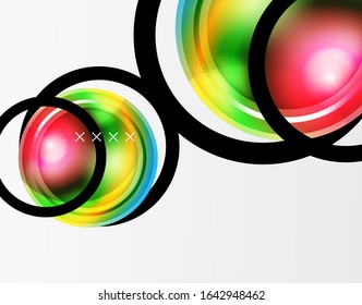 Abstrakter Hintergrund - glänzende Glasblasen, abstrakte Kugel-Formen, geometrische dynamische Komposition mit Kopienraum. Vektorgrafik für Bildschirmhintergründe, Banner, Hintergrund, Karte, Buchillustration