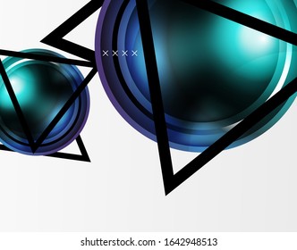 Abstrakter Hintergrund - glänzende Glasblasen, abstrakte Kugel-Formen, geometrische dynamische Komposition mit Kopienraum. Vektorgrafik für Bildschirmhintergründe, Banner, Hintergrund, Karte, Buchillustration