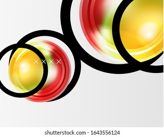 Fondo abstracto - burbujas de vidrio brillante, formas abstractas de esfera, composición dinámica geométrica con espacio de copia. Ilustración De Vector Para Papel De Fondo De Pantalla, Banner, Fondo, Tarjeta E Ilustración De Libros