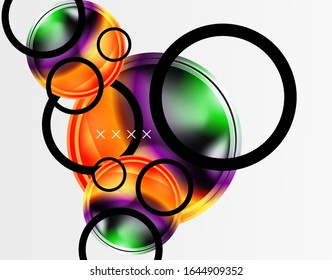 Fondo abstracto - burbujas de vidrio brillante, formas abstractas de esfera, composición dinámica geométrica con espacio de copia. Ilustración De Vector Para Papel De Fondo De Pantalla, Banner, Fondo, Tarjeta E Ilustración De Libros
