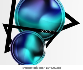 Fondo abstracto - burbujas de vidrio brillante, formas abstractas de esfera, composición dinámica geométrica con espacio de copia. Ilustración De Vector Para Papel De Fondo De Pantalla, Banner, Fondo, Tarjeta E Ilustración De Libros