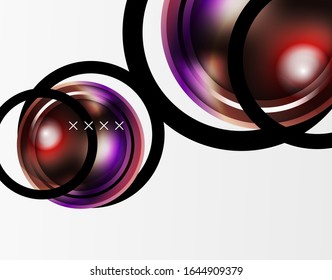 Fondo abstracto - burbujas de vidrio brillante, formas abstractas de esfera, composición dinámica geométrica con espacio de copia. Ilustración De Vector Para Papel De Fondo De Pantalla, Banner, Fondo, Tarjeta E Ilustración De Libros