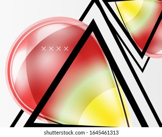 Fondo abstracto - burbujas de vidrio brillante, formas abstractas de esfera, composición dinámica geométrica con espacio de copia. Ilustración De Vector Para Papel De Fondo De Pantalla, Banner, Fondo, Tarjeta E Ilustración De Libros