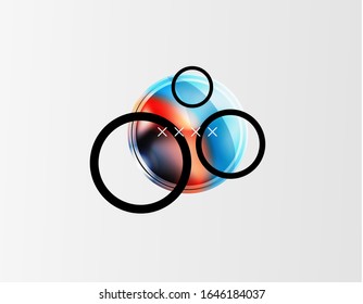 Fondo abstracto - burbujas de vidrio brillante, formas abstractas de esfera, composición dinámica geométrica con espacio de copia. Ilustración De Vector Para Papel De Fondo De Pantalla, Banner, Fondo, Tarjeta E Ilustración De Libros