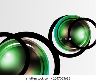 Abstrakter Hintergrund - glänzende Glasblasen, abstrakte Kugel-Formen, geometrische dynamische Komposition mit Kopienraum. Vektorillustration-Illustration für Bildschirmhintergrund, Banner, Hintergrund, Karte, Buchillustration