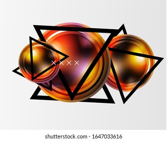 Fondo abstracto - burbujas de vidrio brillante, formas abstractas de esfera, composición dinámica geométrica con espacio de copia. Ilustración De Vector Para Papel De Fondo De Pantalla, Banner, Fondo, Tarjeta E Ilustración De Libros