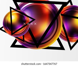 Fondo abstracto - burbujas de vidrio brillante, formas abstractas de esfera, composición dinámica geométrica con espacio de copia. Ilustración De Vector Para Papel De Fondo De Pantalla, Banner, Fondo, Tarjeta E Ilustración De Libros