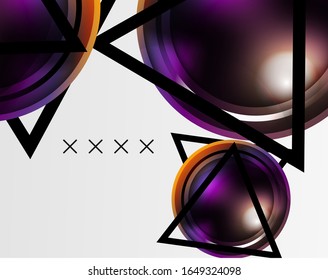 Fondo abstracto - burbujas de vidrio brillante, formas abstractas de esfera, composición dinámica geométrica con espacio de copia. Ilustración De Vector Para Papel De Fondo De Pantalla, Banner, Fondo, Tarjeta E Ilustración De Libros