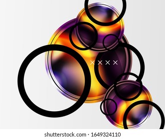 Fondo abstracto - burbujas de vidrio brillante, formas abstractas de esfera, composición dinámica geométrica con espacio de copia. Ilustración De Vector Para Papel De Fondo De Pantalla, Banner, Fondo, Tarjeta E Ilustración De Libros