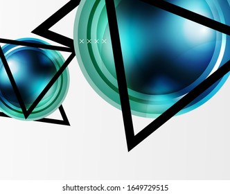 Fondo abstracto - burbujas de vidrio brillante, formas abstractas de esfera, composición dinámica geométrica con espacio de copia. Ilustración De Vector Para Papel De Fondo De Pantalla, Banner, Fondo, Tarjeta E Ilustración De Libros