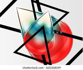 Abstrakter Hintergrund - glänzende Glasblasen, abstrakte Kugel-Formen, geometrische dynamische Komposition mit Kopienraum. Vektorillustration-Illustration für Bildschirmhintergrund, Banner, Hintergrund, Karte, Buchillustration