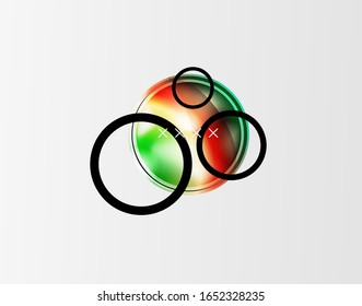 Fondo abstracto - burbujas de vidrio brillante, formas abstractas de esfera, composición dinámica geométrica con espacio de copia. Ilustración De Vector Para Papel De Fondo De Pantalla, Banner, Fondo, Tarjeta E Ilustración De Libros