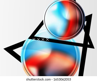 Abstrakter Hintergrund - glänzende Glasblasen, abstrakte Kugel-Formen, geometrische dynamische Komposition mit Kopienraum. Vektorillustration-Illustration für Bildschirmhintergrund, Banner, Hintergrund, Karte, Buchillustration