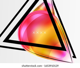 Fondo abstracto - burbujas de vidrio brillante, formas abstractas de esfera, composición dinámica geométrica con espacio de copia. Ilustración De Vector Para Papel De Fondo De Pantalla, Banner, Fondo, Tarjeta E Ilustración De Libros