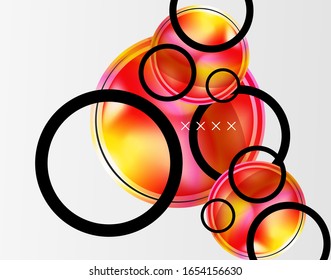 Fondo abstracto - burbujas de vidrio brillante, formas abstractas de esfera, composición dinámica geométrica con espacio de copia. Ilustración De Vector Para Papel De Fondo De Pantalla, Banner, Fondo, Tarjeta E Ilustración De Libros